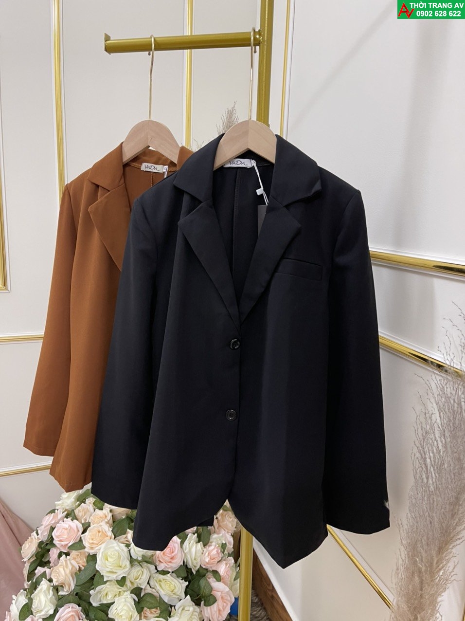 Áo khoác công sở form rộng cổ vest có đệm vai phong cách Hàn Quốc thanh lịch